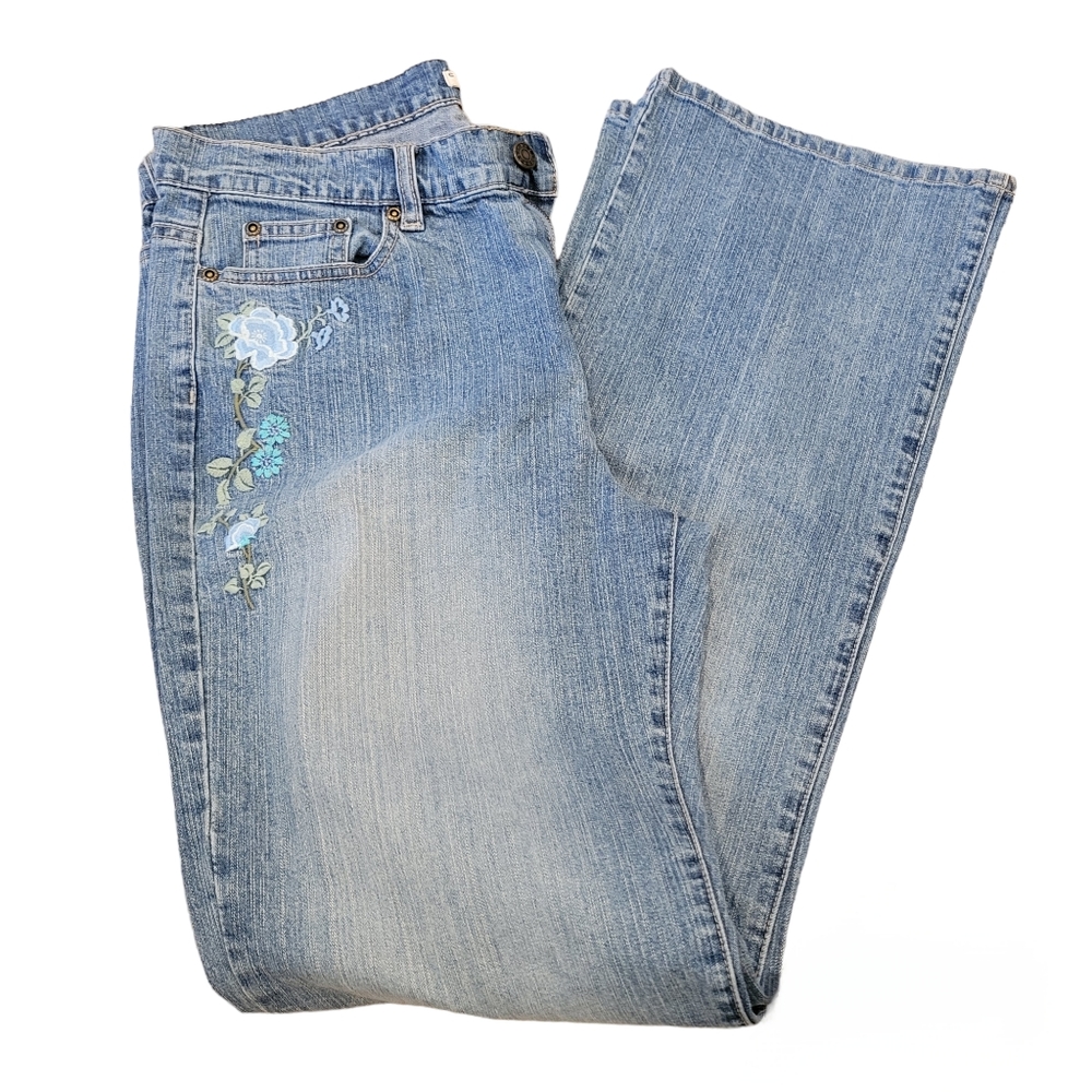 Floral Embroidery Jeans Sz 10 - Crazy Horse Liz Claiborne - straight leg